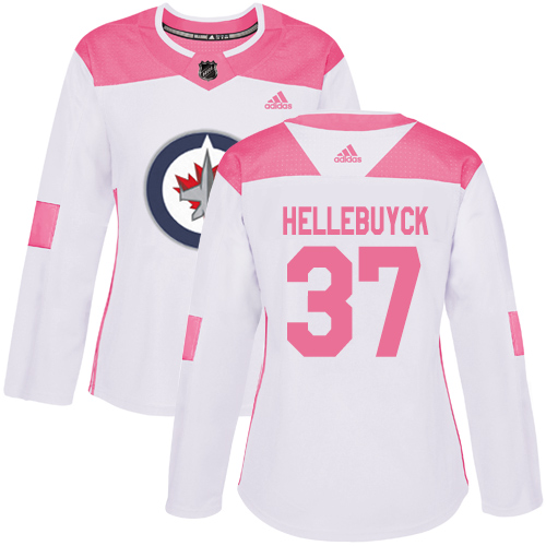 Adidas Winnipeg Jets #37 Connor Hellebuyck White/Pink Authentic Fashion Women's Stitched Jersey Womens
