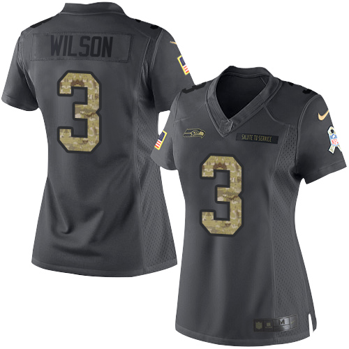Seattle Seahawks #3 Russell Wilson Black Women's Stitched Limited 2016 Salute to Service Jersey Womens