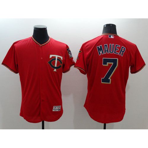 Minnesota Twins #7 Joe Mauer Red Flexbase Authentic Collection Stitched Jersey Men's