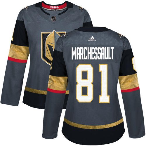Adidas Golden Vegas Golden Knights #81 Jonathan Marchessault Grey Home Authentic Women's Stitched Jersey Womens
