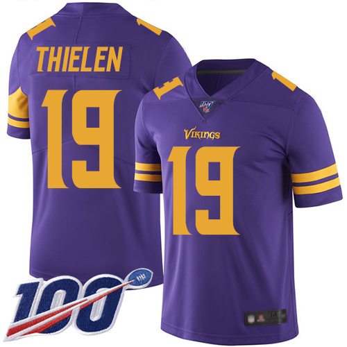 Vikings #19 Adam Thielen Purple Youth Stitched Limited Rush 100th Season Jersey