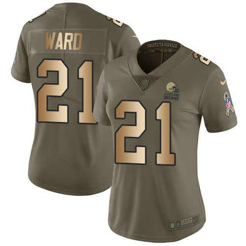 Browns #21 Denzel Ward Olive/Gold Women's Stitched Limited 2017 Salute To Service Jersey