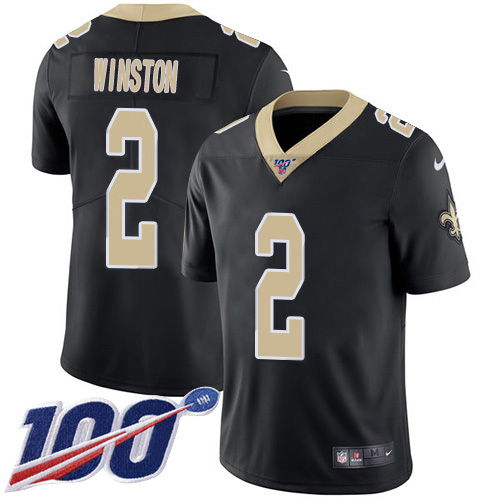 New Orleans Saints #2 Jameis Winston Black Team Color Youth Stitched 100th Season Vapor Untouchable Limited Jersey Youth
