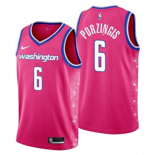 Washington Wizards #6 Kristaps Porzingis Mens 2022-23 City Edition Jersey - Cherry Blossom Pink Mens