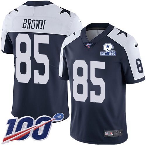 Dallas Cowboys #85 Noah Brown Navy Blue Thanksgiving Men's Stitched With Established In 1960 Patch 100th Season Vapor Untouchable Limited Throwbac