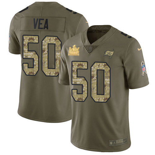 Tampa Bay Buccaneers #50 Vita Vea Olive/Camo Men's Super Bowl LV Champions Patch Stitched Limited 2017 Salute To Service Jersey Men's