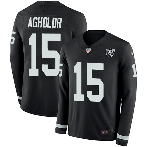 Las Vegas Raiders #15 Nelson Agholor Black Team Color Men's Stitched Limited Therma Long Sleeve Jersey Men's