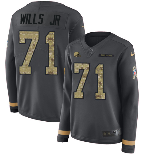 Cleveland Browns #71 Jedrick Wills JR Anthracite Salute to Service Women's Stitched Limited Therma Long Sleeve Jersey Womens