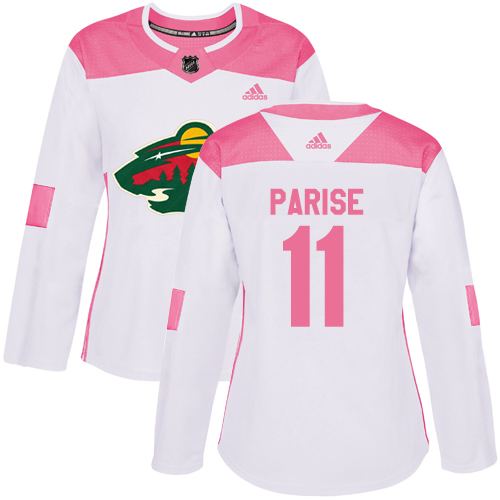 Adidas Minnesota Wild #11 Zach Parise White/Pink Authentic Fashion Women's Stitched Jersey Womens
