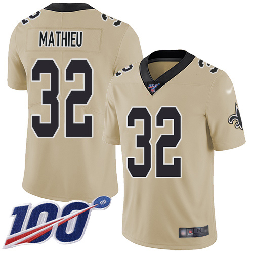 Saints #32 Tyrann Mathieu Gold Youth Stitched Limited Inverted Legend 100th Season Jersey