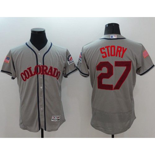 Colorado Rockies #27 Trevor Story Grey Fashion Stars & Stripes Flexbase Authentic Stitched Jersey Men's