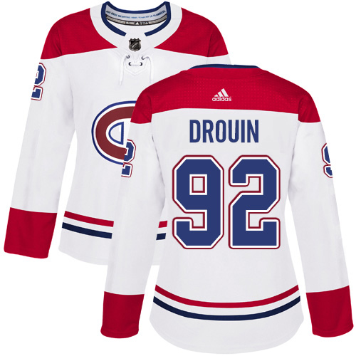 Adidas Montreal Canadiens #92 Jonathan Drouin White Road Authentic Women's Stitched Jersey Womens