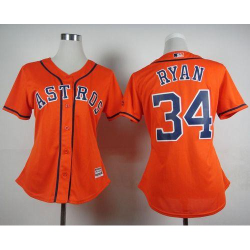 Houston Astros #34 Nolan Ryan Orange Alternate Women's Stitched Jersey Womens