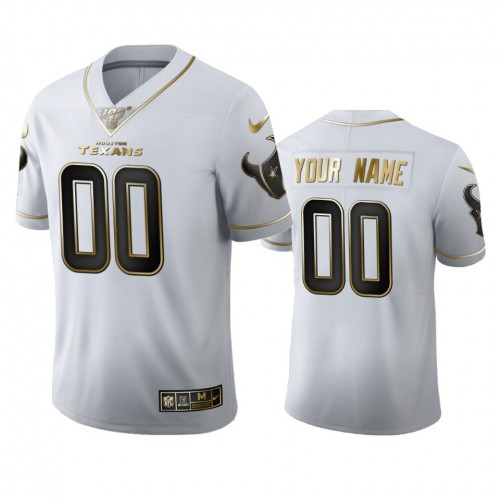 Houston Texans Custom Men's White Golden Edition Vapor Limited 100 Jersey