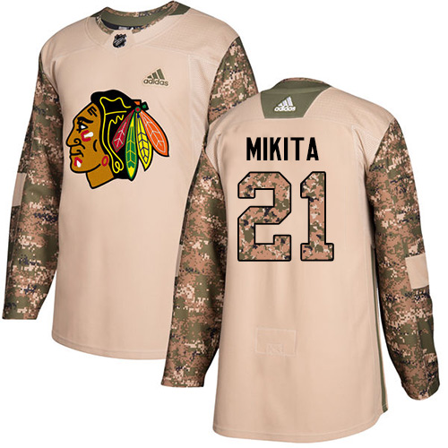 Adidas Chicago Blackhawks #21 Stan Mikita Camo Authentic 2017 Veterans Day Stitched Jersey Men's