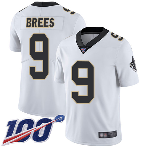 Saints #9 Drew Brees White Men's Stitched 100th Season Vapor Limited Jersey