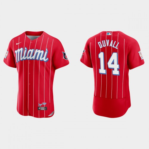 Miami Miami Marlins #14 Adam Duvall Men's 2021 City Connect Authentic Jersey Red Men's