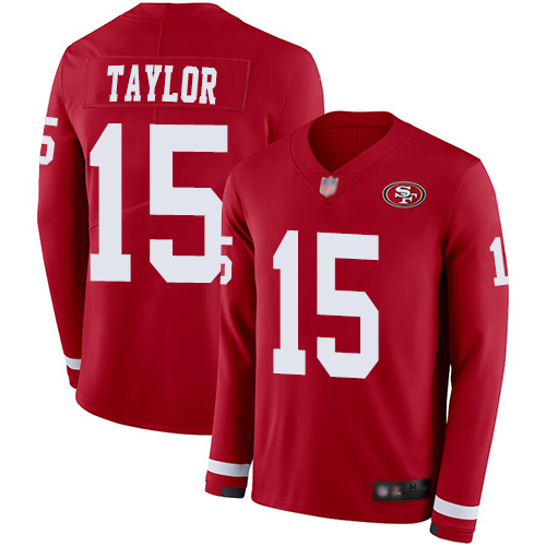 San Francisco 49ers #15 Trent Taylor Red Team Color Men's Stitched Limited Therma Long Sleeve Jersey Men's