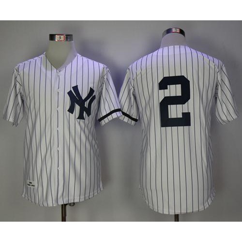 Mitchell And Ness 1995 New York Yankees #2 Derek Jeter White Strip Throwback Stitched Jersey Men's
