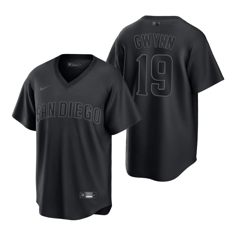 San Diego Padres #19 Tony Gwynn Men's Black Pitch Black Fashion Jersey