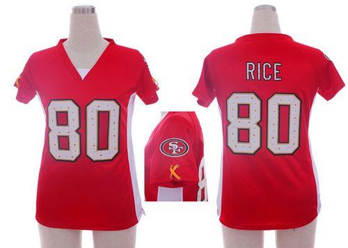 49ers #80 Jerry Rice Red Team Color Draft Him Name & Number Top Women's Stitched Elite Jersey