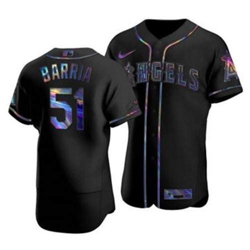 Los Angeles Los Angeles Angels #51 Jaime Barria Men's Iridescent Holographic Collection Jersey - Black Men's