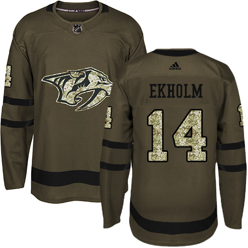 Adidas Nashville Predators #14 Mattias Ekholm Green Salute to Service Stitched Jersey Men's