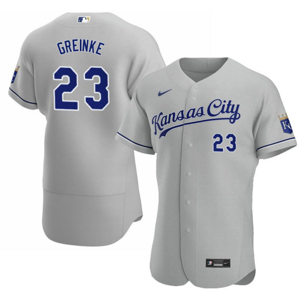 Men's Kansas City Royals 23 Authentic 2020 Road Gray Zack Greinke Jersey