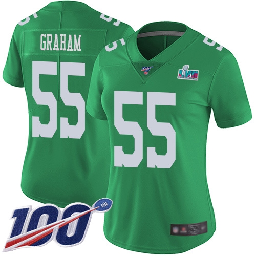 Eagles #55 Brandon Graham Green Super Bowl LVII Patch Women's Stitched Limited Rush 100th Season Jersey