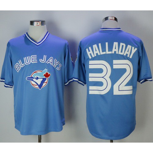 Toronto Blue Jays #32 Roy Halladay Light Blue Cooperstown Throwback Stitched Jersey Men's