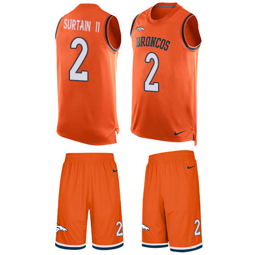 Broncos #2 Patrick Surtain II Orange Team Color Men's Stitched Limited Tank Top Suit Jersey