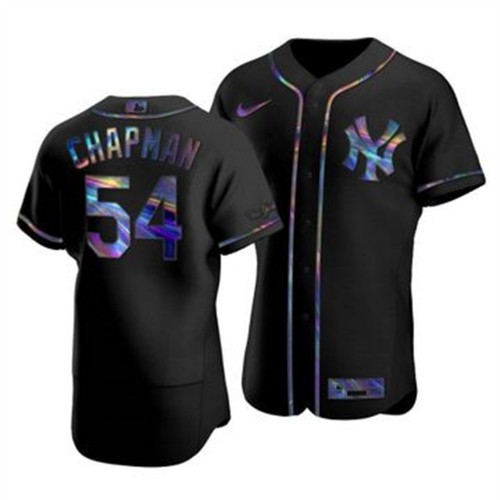 New York New York Yankees #54 Aroldis Chapman Men's Iridescent Holographic Collection Jersey - Black Men's