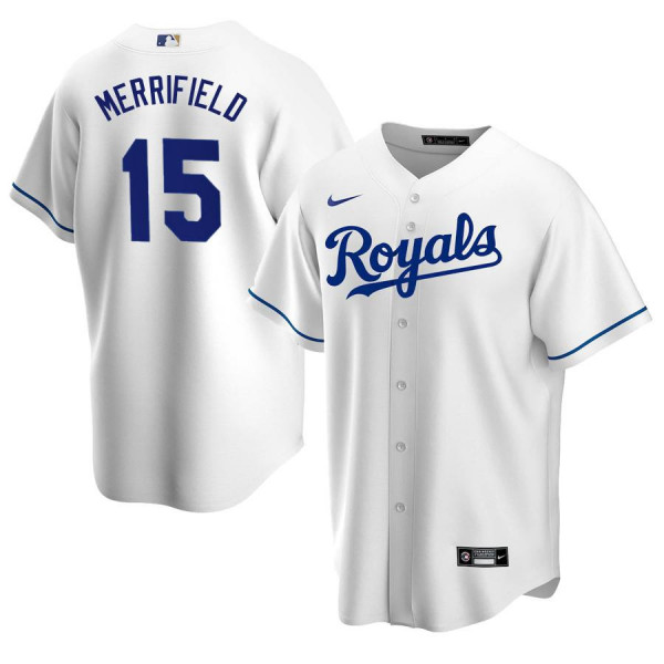 Men's Youth Women's Kansas City Royals 15 Replica 2020 White Home Whit Merrifield Jersey