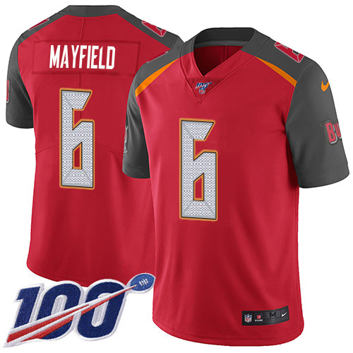 Buccaneers #6 Baker Mayfield Red Team Color Men's Stitched 100th Season Vapor Untouchable Limited Jersey