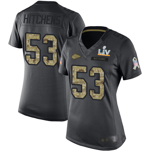 Kansas City Chiefs #53 Anthony Hitchens Black Women's Super Bowl LV Bound Stitched Limited 2016 Salute to Service Jersey Womens