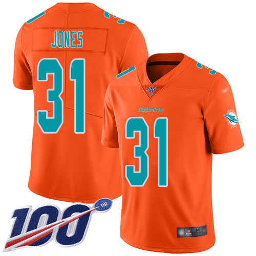 Miami Dolphins #31 Byron Jones Orange Men's Stitched Limited Inverted Legend 100th Season Jersey Men's
