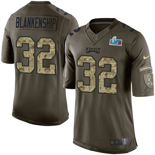 Eagles #32 Reed Blankenship Green Super Bowl LVII Patch Men's Stitched Limited 2015 Salute To Service Jersey