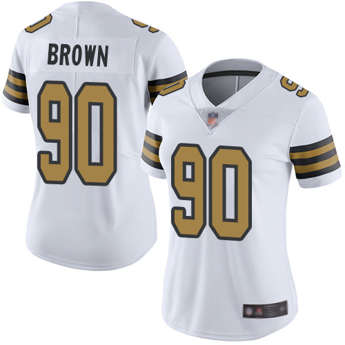New Orleans Saints #90 Malcom Brown White Women's Stitched Limited Rush Jersey Womens