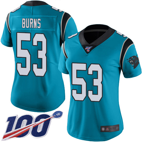 Panthers #53 Brian Burns Blue Alternate Women's Stitched 100th Season Vapor Limited Jersey