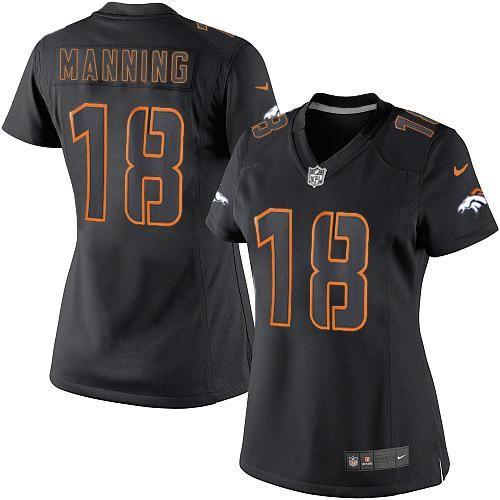 Broncos #18 Peyton Manning Black Impact Women's Stitched Limited Jersey