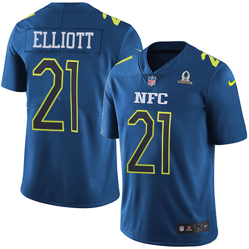 Cowboys #21 Ezekiel Elliott Navy Youth Stitched Limited NFC 2017 Pro Bowl Jersey