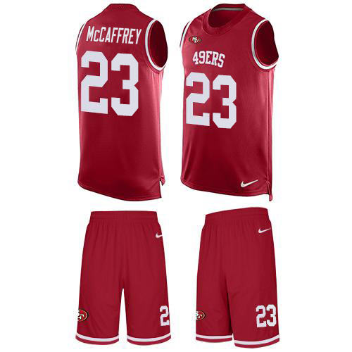 49ers #23 Christian McCaffrey Red Team Color Men's Stitched Limited Tank Top Suit Jersey