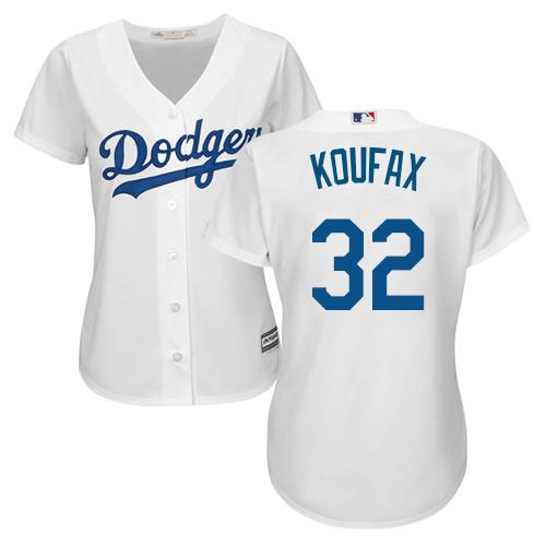 Los Angeles Dodgers #32 Sandy Koufax White Home Women's Stitched Jersey Womens