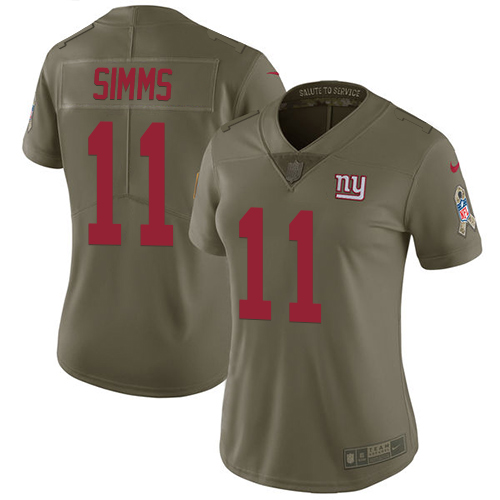 New York Giants #11 Phil Simms Olive Women's Stitched Limited 2017 Salute to Service Jersey Womens