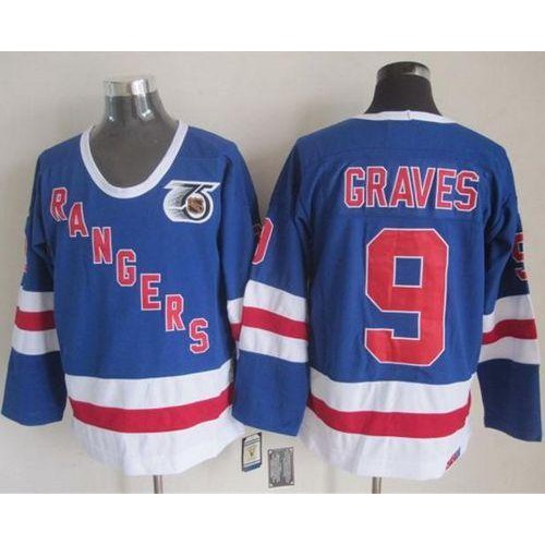 New York Rangers #9 Adam Graves Blue CCM 75TH Stitched Jersey Men's