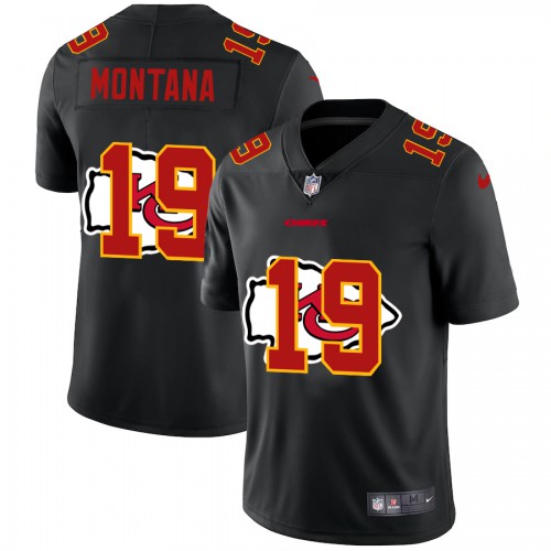 Kansas City Kansas City Chiefs #19 Joe Montana Men's Team Logo Dual Overlap Limited Jersey Black Men's