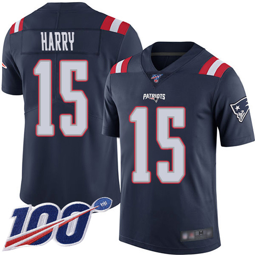 New England Patriots #15 N'Keal Harry Navy Blue Men's Stitched Limited Rush 100th Season Jersey Men's