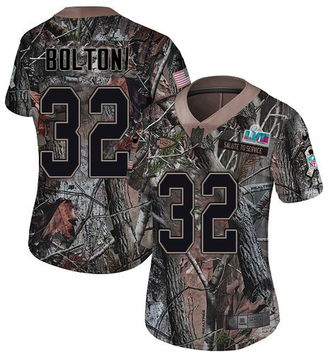 Chiefs #32 Nick Bolton Camo Super Bowl LVII Patch Women's Stitched Limited Rush Realtree Jersey