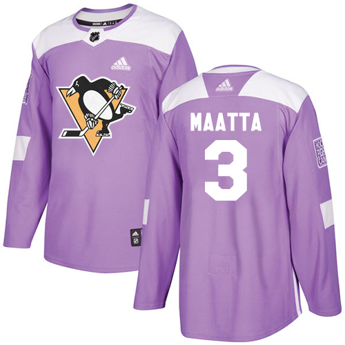 Adidas Pittsburgh Penguins #3 Olli Maatta Purple Authentic Fights Cancer Stitched Youth Jersey Youth