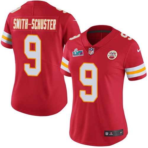 Chiefs #9 JuJu Smith-Schuster Red Team Color Super Bowl LVII Patch Women's Stitched Vapor Untouchable Limited Jersey